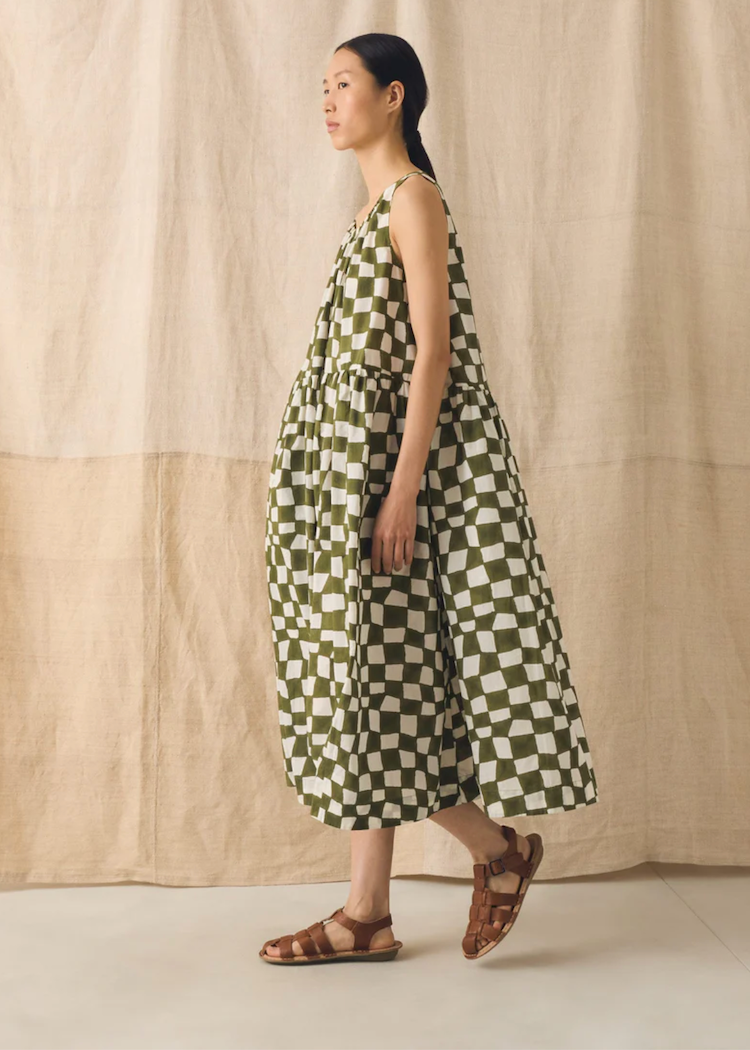 TOAST | Block Print Warp Check Sleeveless Dress