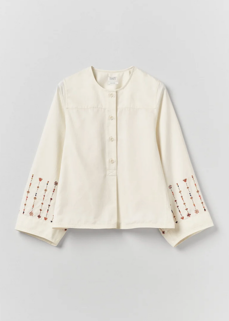 TOAST | Embroidered Sleeve Cotton Satin Top