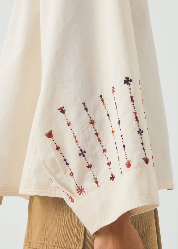 TOAST | Embroidered Sleeve Cotton Satin Top
