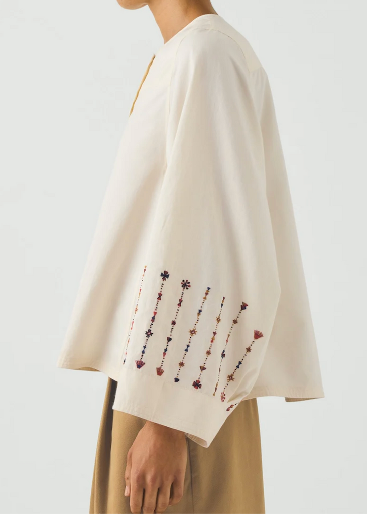 TOAST | Embroidered Sleeve Cotton Satin Top