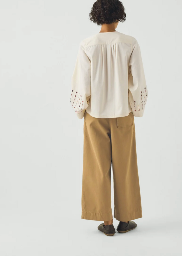 TOAST | Embroidered Sleeve Cotton Satin Top