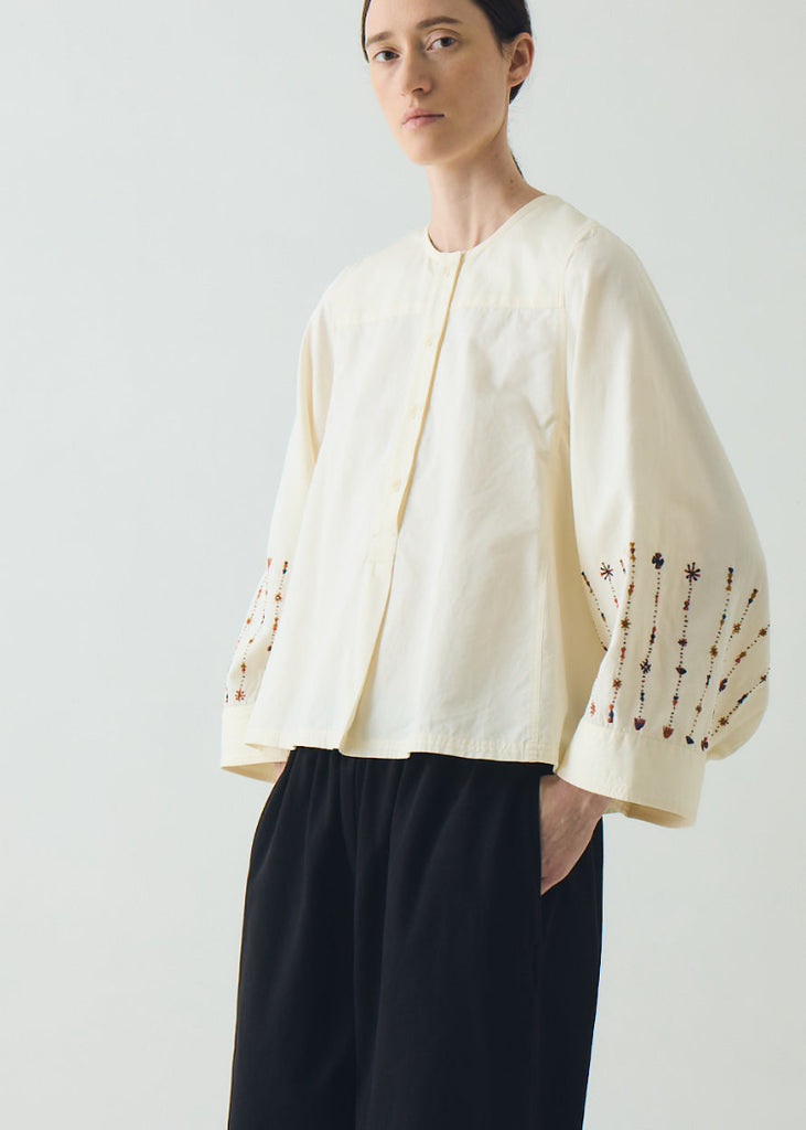 TOAST | Embroidered Sleeve Cotton Satin Top