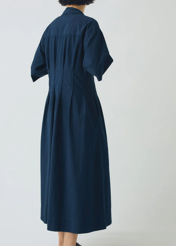 TOAST | Pleated Cotton Linen Dress Mid Blue / 4 TOAST | Pleated Cotton Linen Dress Mid Blue / 4