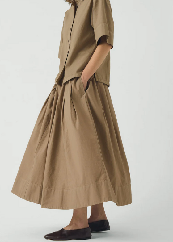 TOAST | Pleated Cotton Linen Poplin Skirt