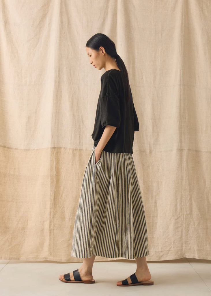 TOAST | Pleated Cotton Stripe Skirt