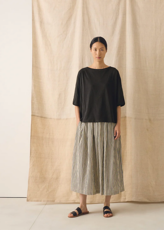 TOAST | Pleated Cotton Stripe Skirt