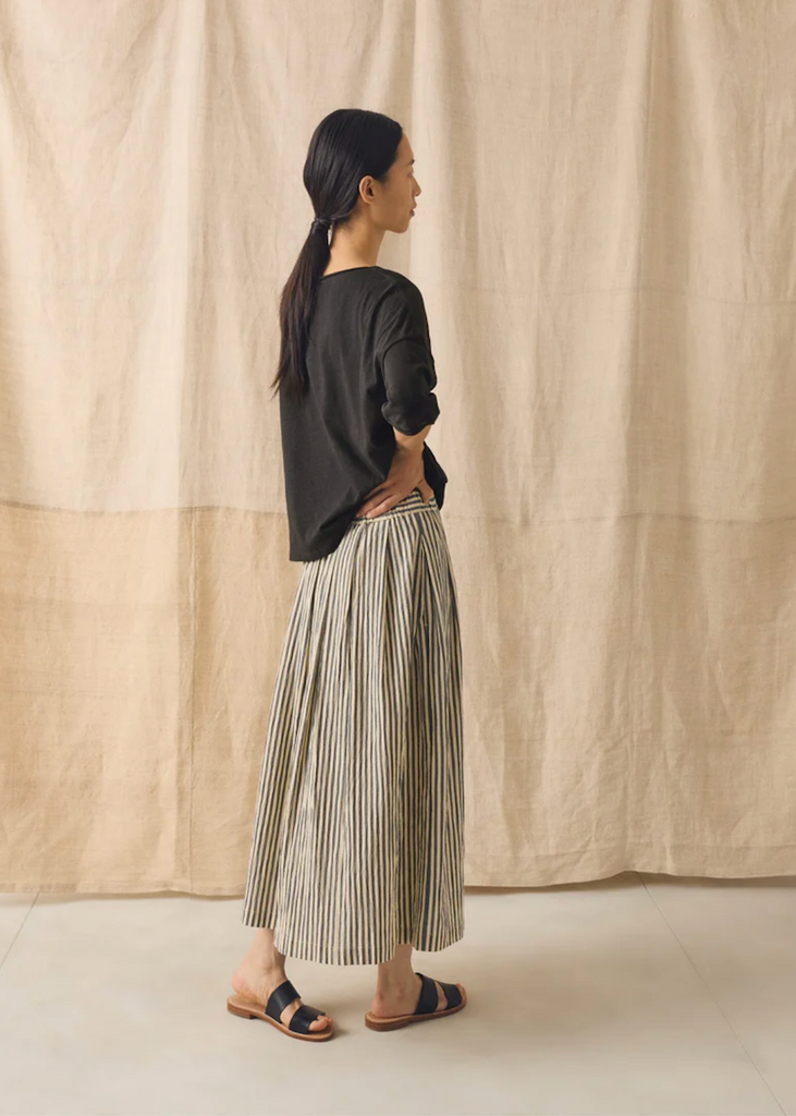 TOAST | Pleated Cotton Stripe Skirt