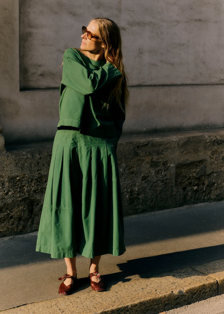 TOAST | Pleated Paneled Cotton Linen Skirt