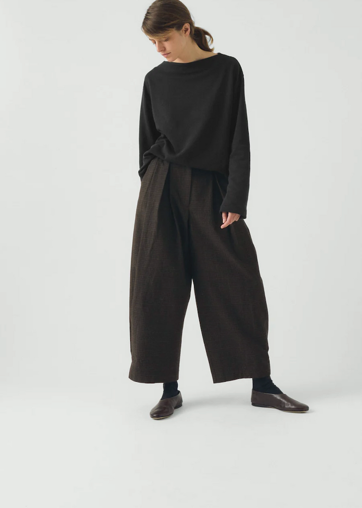 TOAST | Wide Leg Check Cotton Wool Trousers