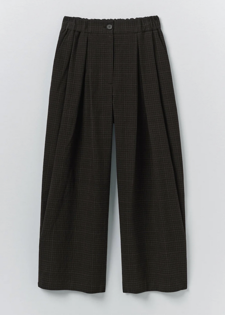 TOAST | Wide Leg Check Cotton Wool Trousers