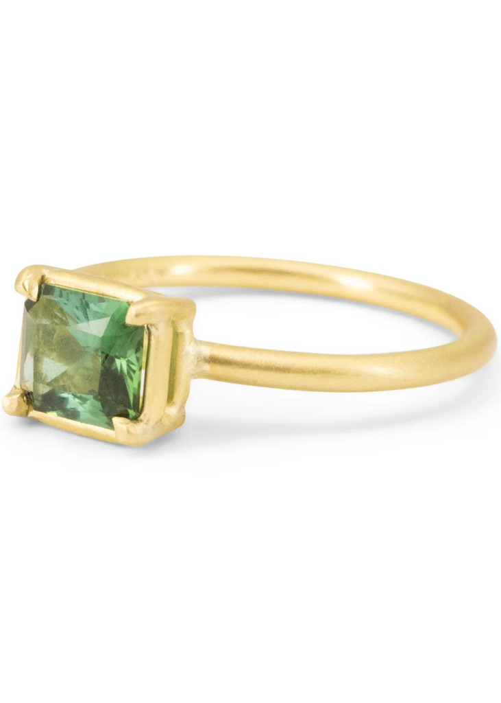 Erin Cuff Jewelry | Teal Tourmaline Basket Ring | 18k