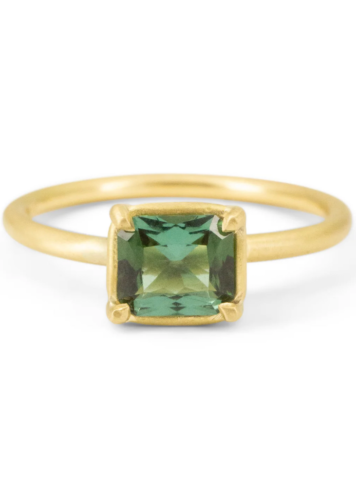 Erin Cuff Jewelry | Teal Tourmaline Basket Ring | 18k