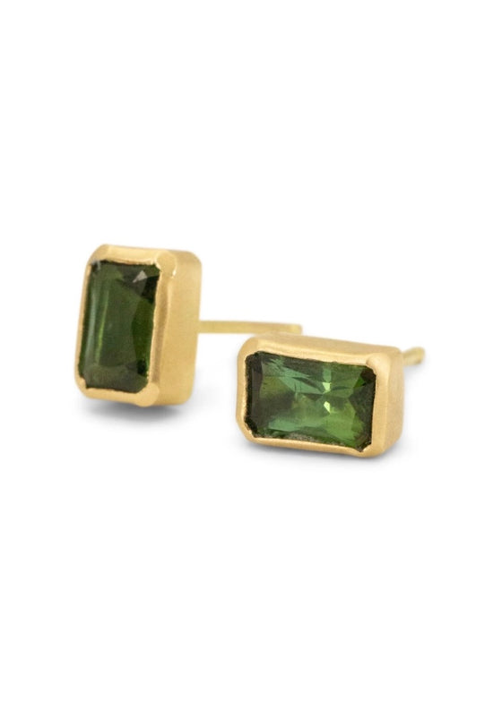 Erin Cuff Jewelry | Tourmaline Bezel Studs | 18k