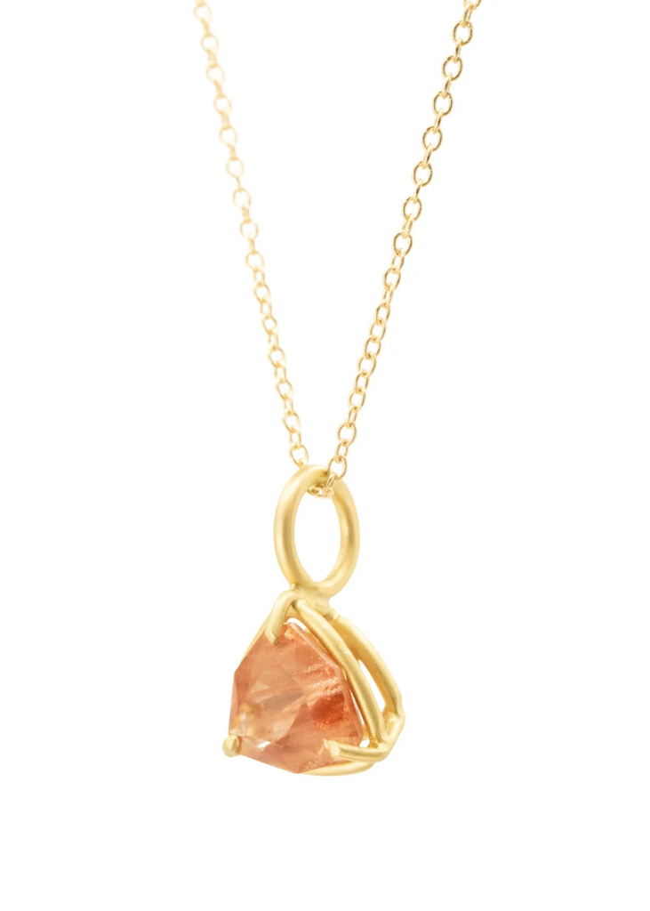 Erin Cuff Jewelry | Trillion Sunstone Basket Pendant | 18k
