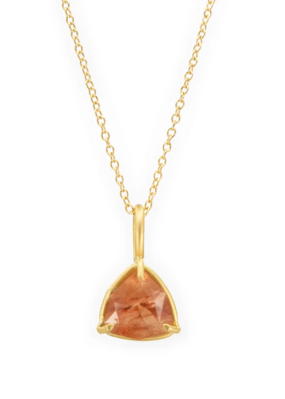 Erin Cuff Jewelry | Trillion Sunstone Basket Pendant | 18k
