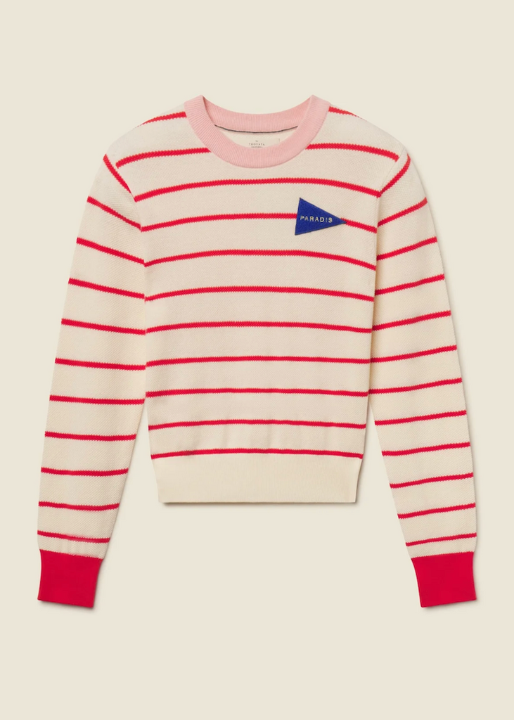 Trovata | Cleo Sweater in Antique White w/ Red