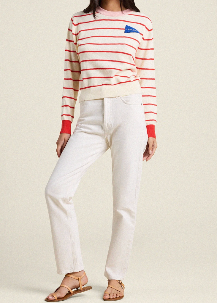 Trovata | Cleo Sweater in Antique White w/ Red