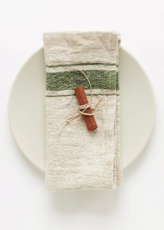 Vintage Linen Napkins Set of Two | Green Stripe
