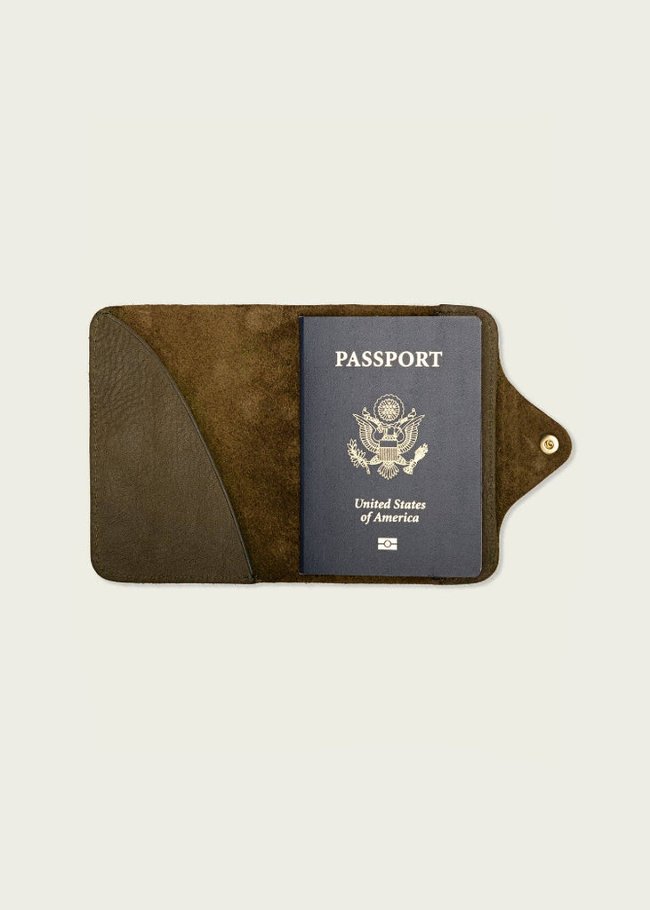 WP Standard | Leather Snap Passport Travel Wallet | Olive