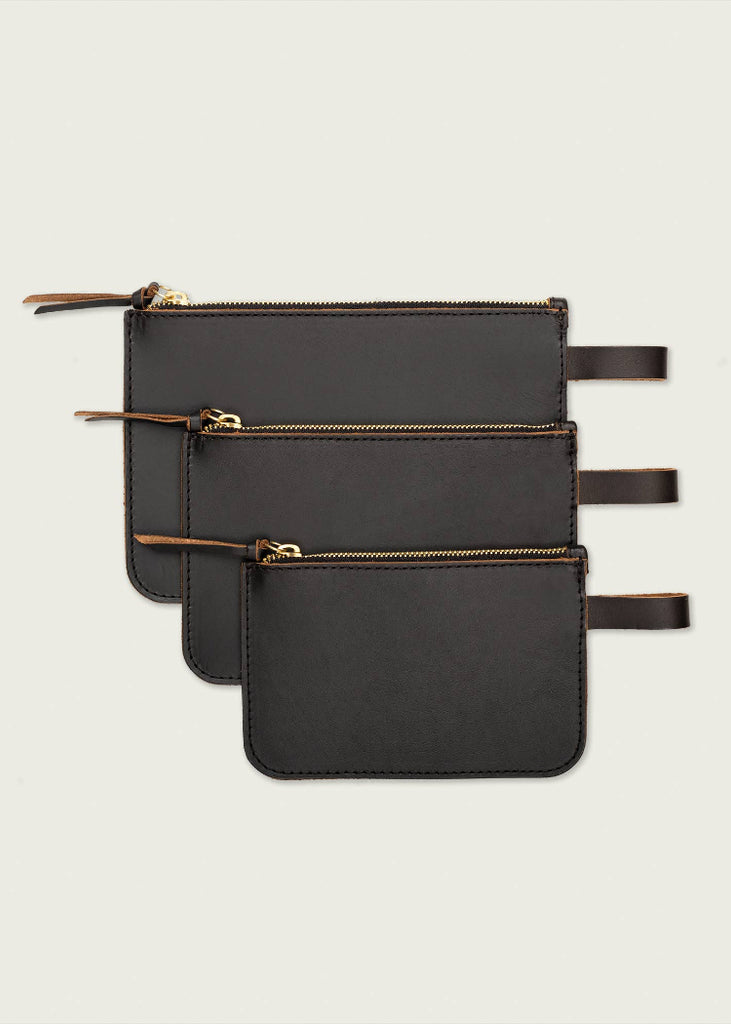 WP Standard | Leather Zip Pouches | Set of 3 | Black