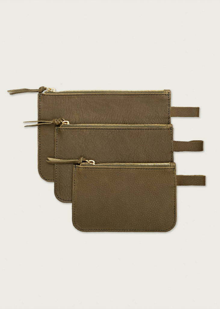 WP Standard | Leather Zip Pouches | Set of 3 | Olive