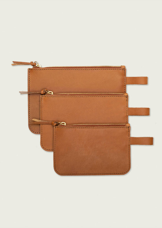 WP Standard | Leather Zip Pouches | Set of 3 | Tan