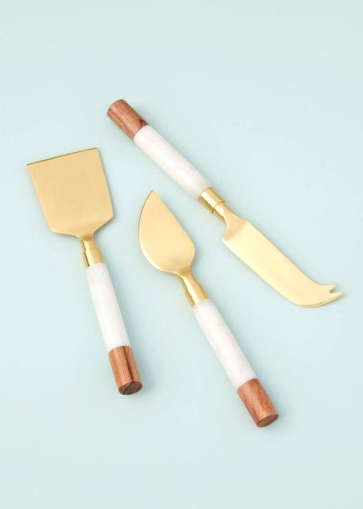 White Marble + Acacia Gold Cheese Set