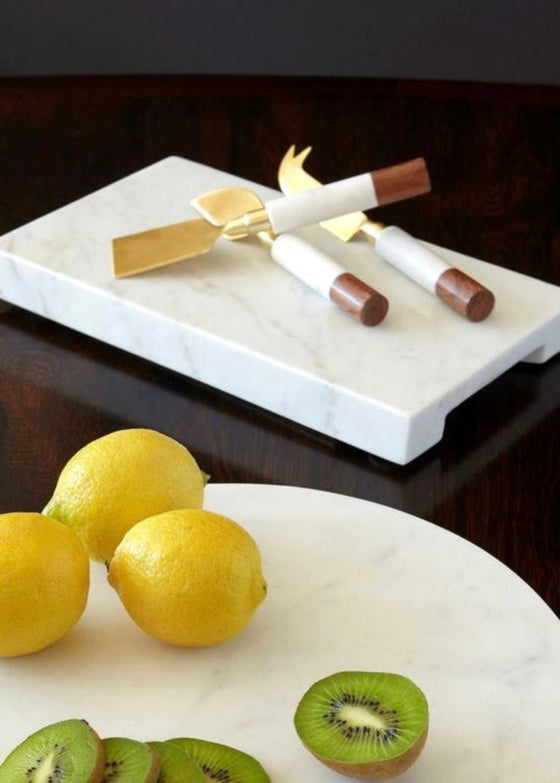 White Marble + Acacia Gold Cheese Set