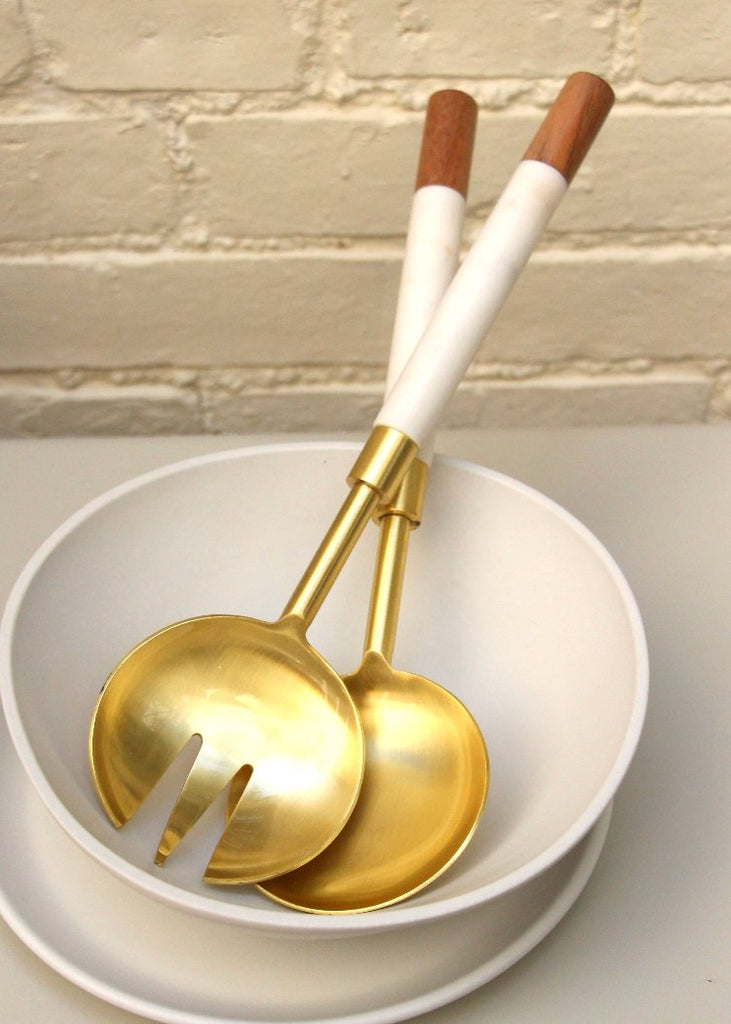 White Marble + Acacia Gold Serving Set