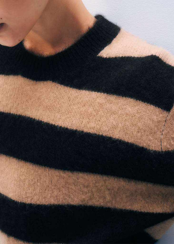 White + Warren | Brushed Cashmere Striped Crew