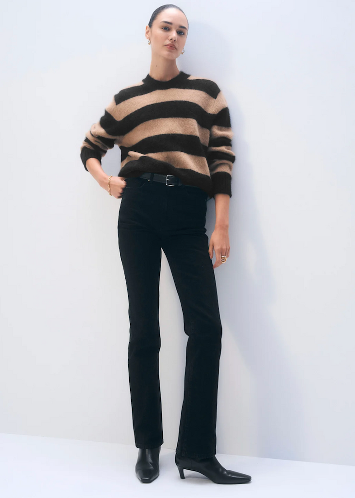 White + Warren | Brushed Cashmere Striped Crew