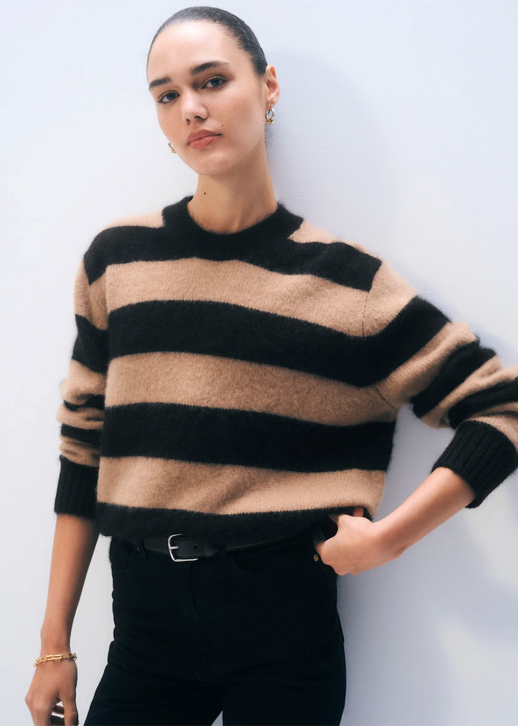 White + Warren | Brushed Cashmere Striped Crew