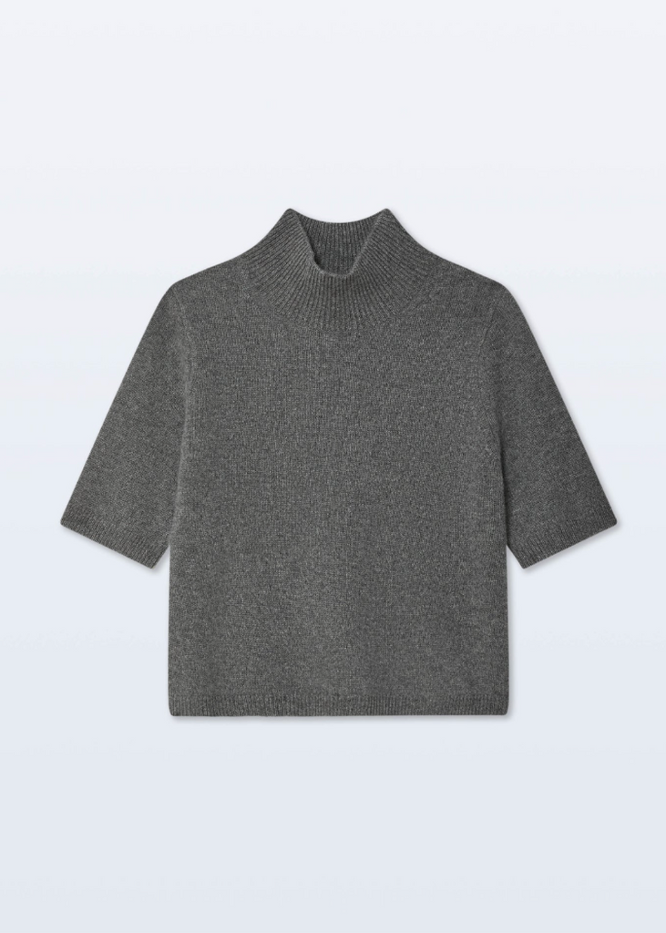 White + Warren | Cashmere Mockneck Tee in Graphite Heather