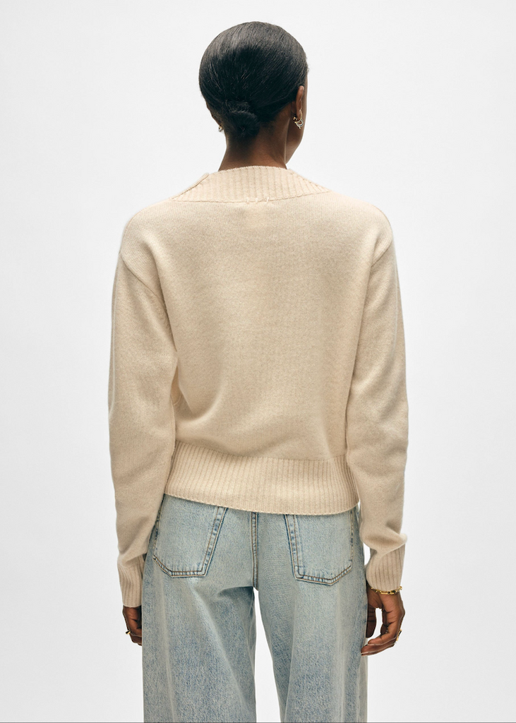 White + Warren | Cashmere Wide Rib Trim VNeck