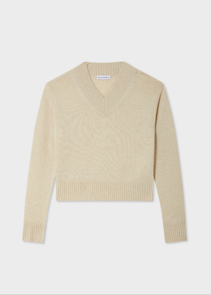 White + Warren | Cashmere Wide Rib Trim VNeck