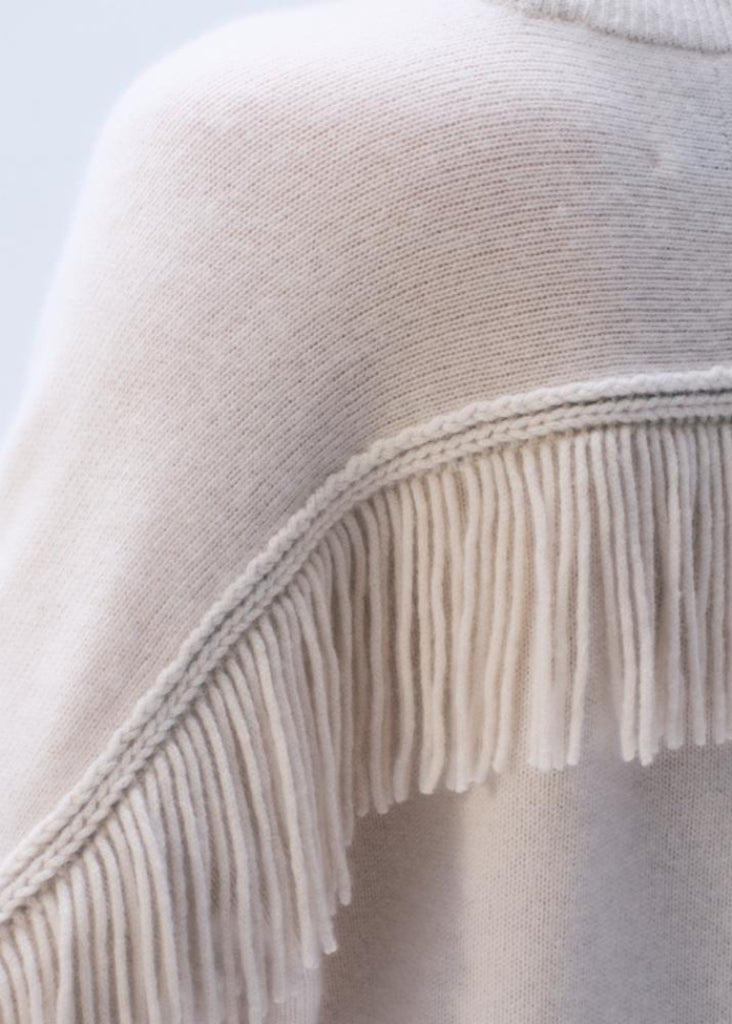 White + Warren | Cashmere Blend Luxe Fringe Crew | Ivory