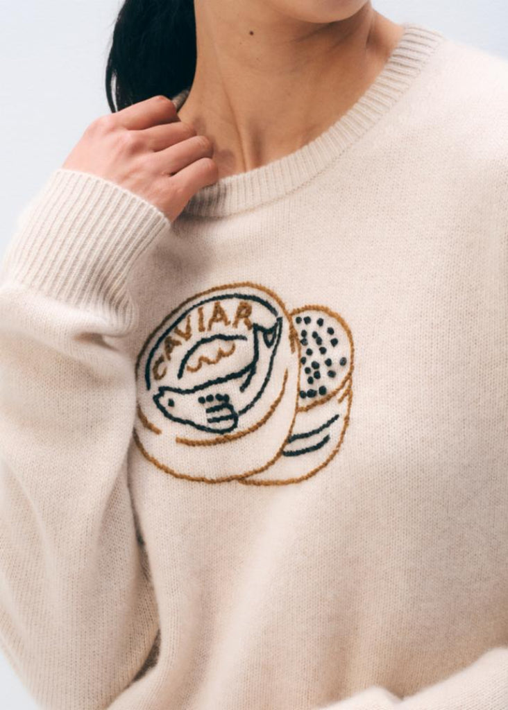 White + Warren | Cashmere Embroidered Caviar Sweater
