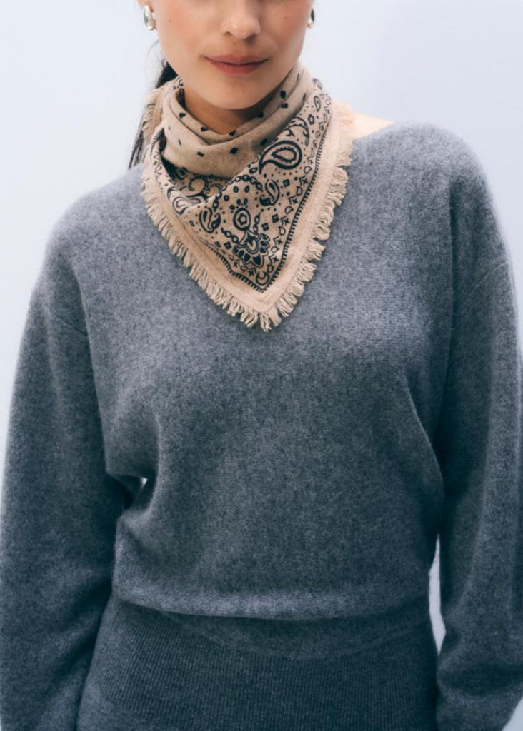 White + Warren | Cashmere Printed Bandana | Taupe