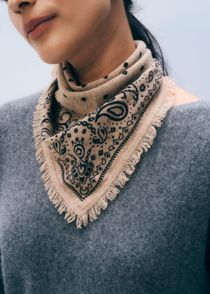White + Warren | Cashmere Printed Bandana | Taupe