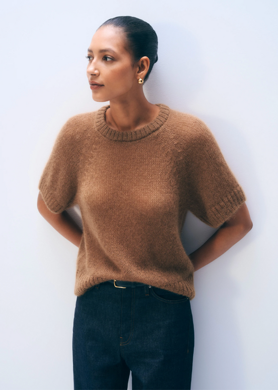 White + Warren | Mohair Blend Tee | Camel Brown