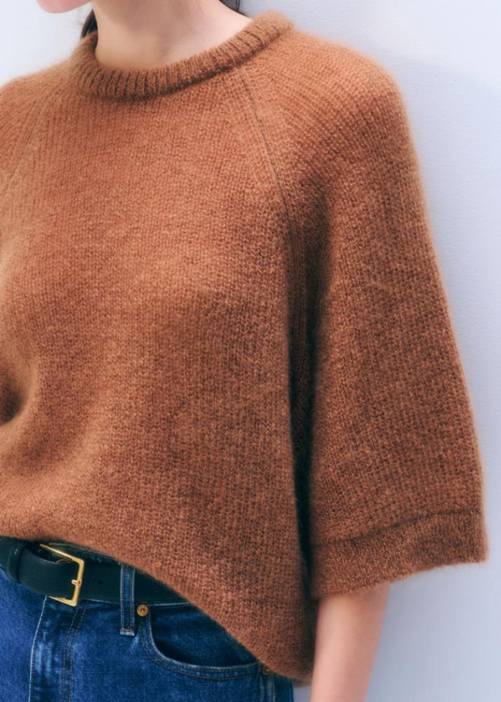 White + Warren | Mohair Blend Tee | Camel Brown