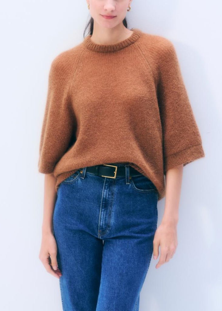 White + Warren | Mohair Blend Tee | Camel Brown