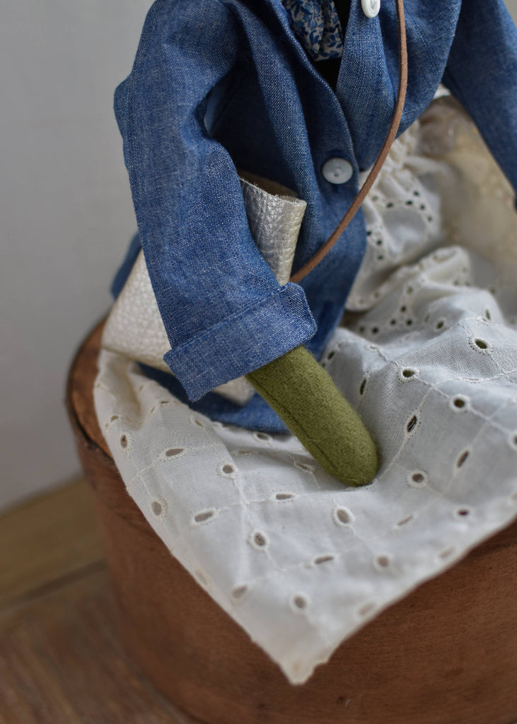 Woolgrass Farm | Fern the Frog | Indigo Field Jacket & Eyelet Skirt