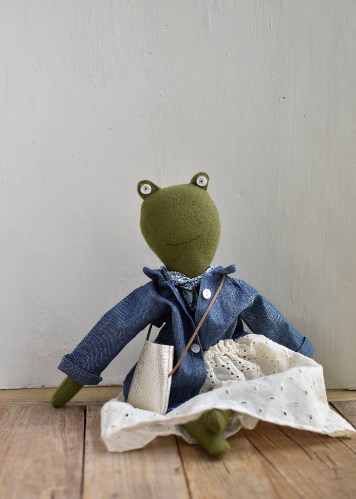 Woolgrass Farm | Fern the Frog | Indigo Field Jacket & Eyelet Skirt