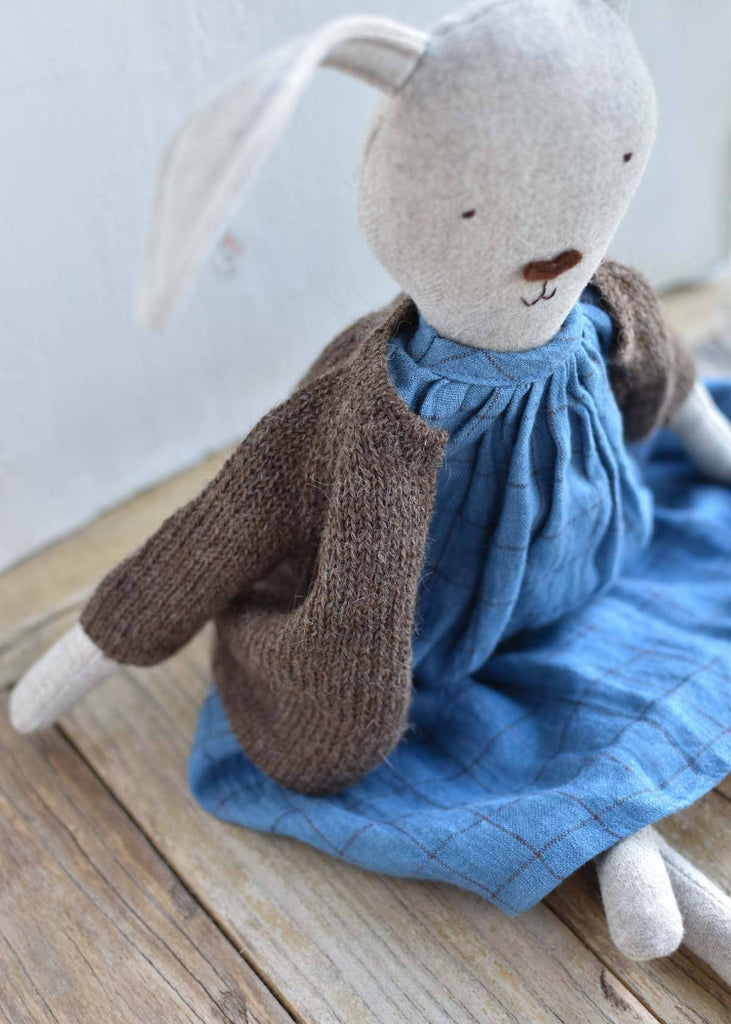 Woolgrass Farm | Ruthie the Rabbit | Island Cardigan & Plaid Gather Dress