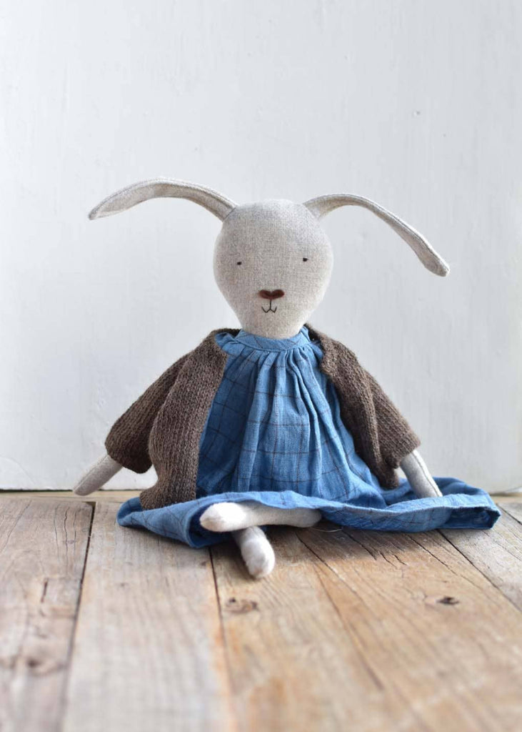 Woolgrass Farm | Ruthie the Rabbit | Island Cardigan & Plaid Gather Dress