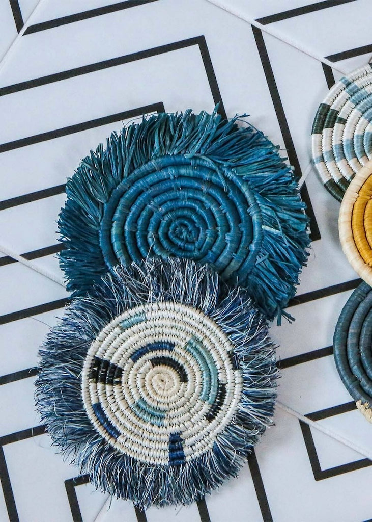 Woven Fringed Coasters | Indigo | Set of 4