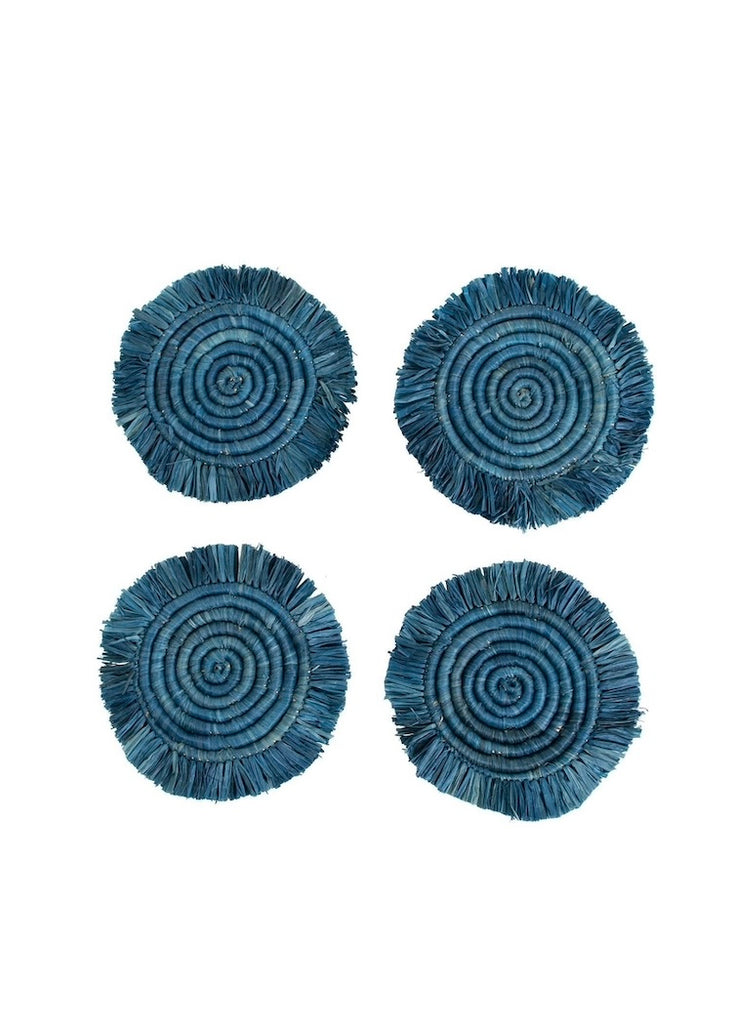 Woven Fringed Coasters | Indigo | Set of 4