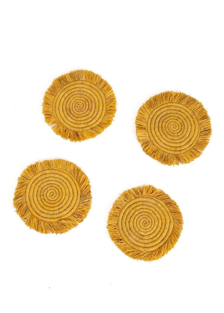 Woven Fringed Coasters | Mustard | Set of 4
