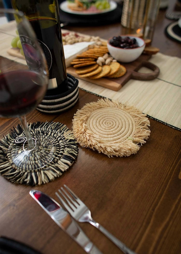 Woven Fringed Coasters | Natural | Set of 4